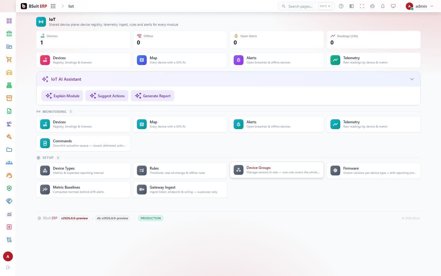Screenshot of the Iot page