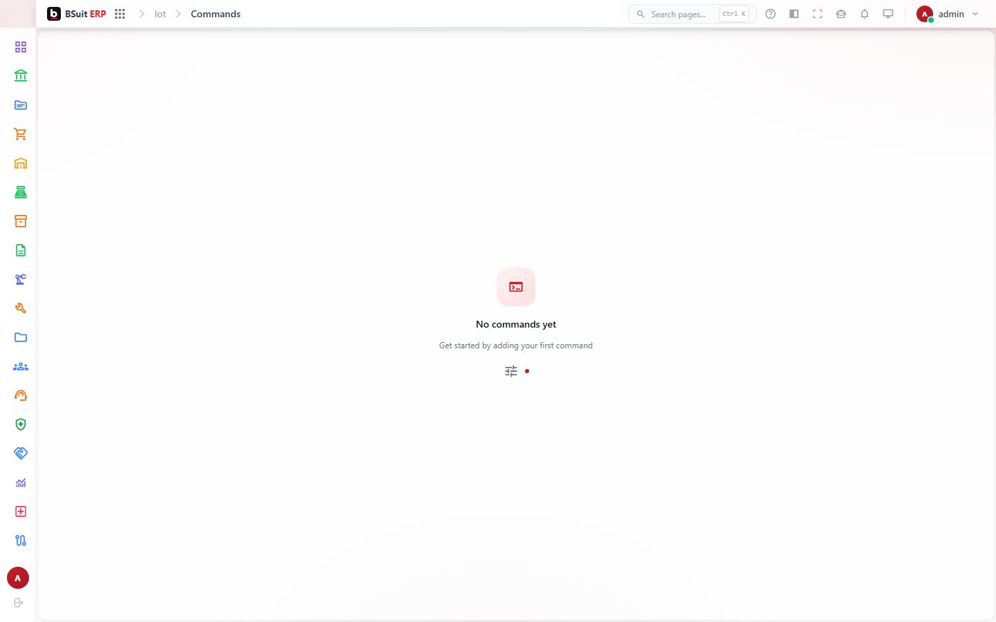 Screenshot of the Commands page