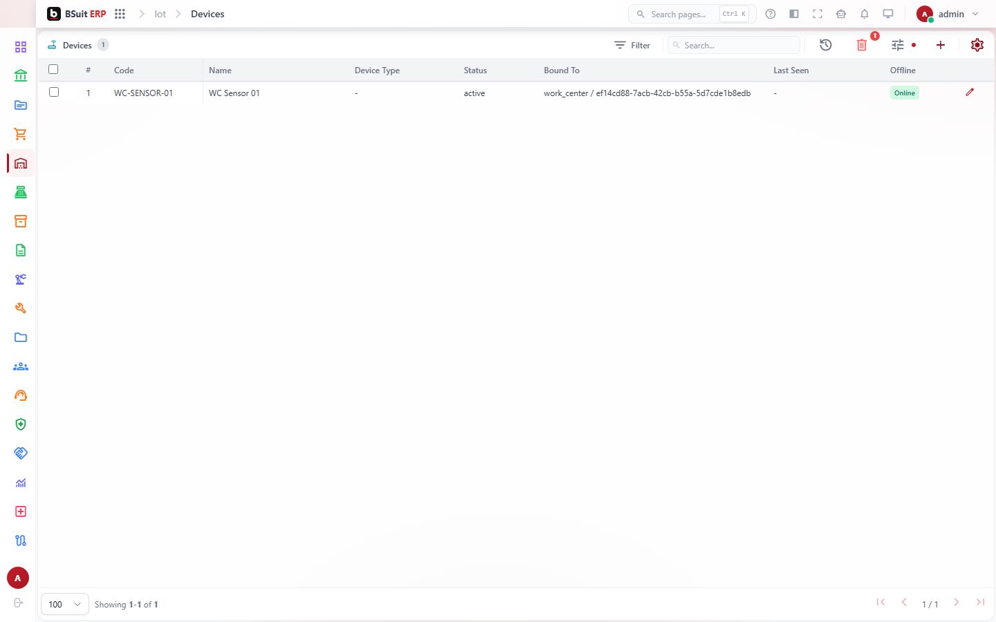 Screenshot of the Devices page