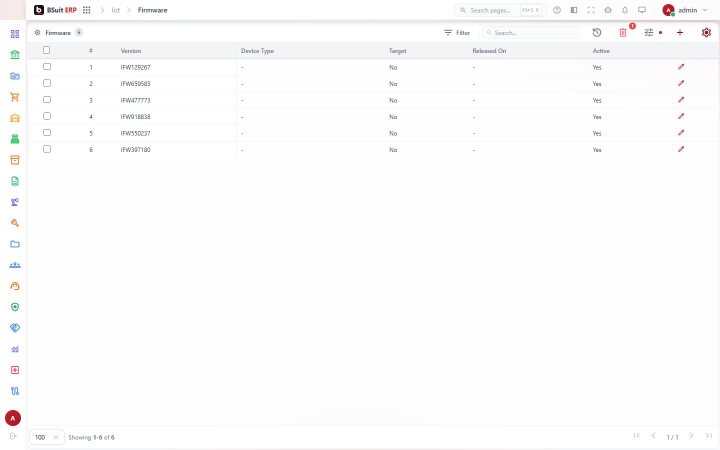 Screenshot of the Firmware page