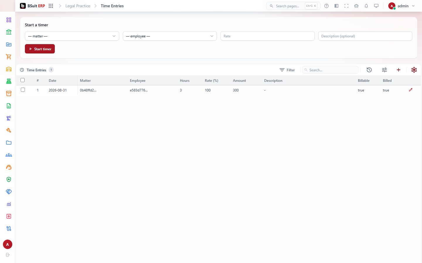 Screenshot of the Time Entries page