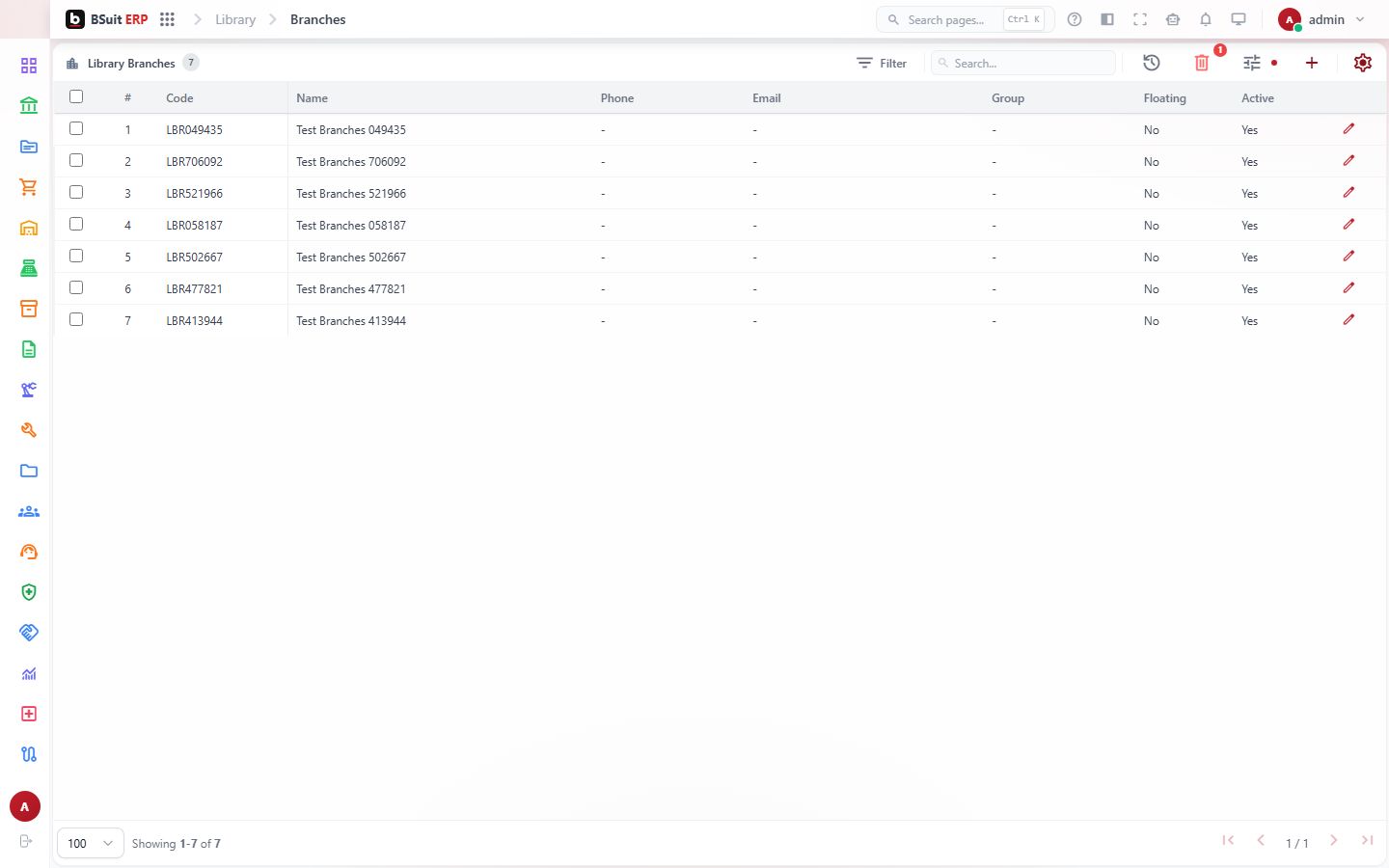 Screenshot of the Branches page