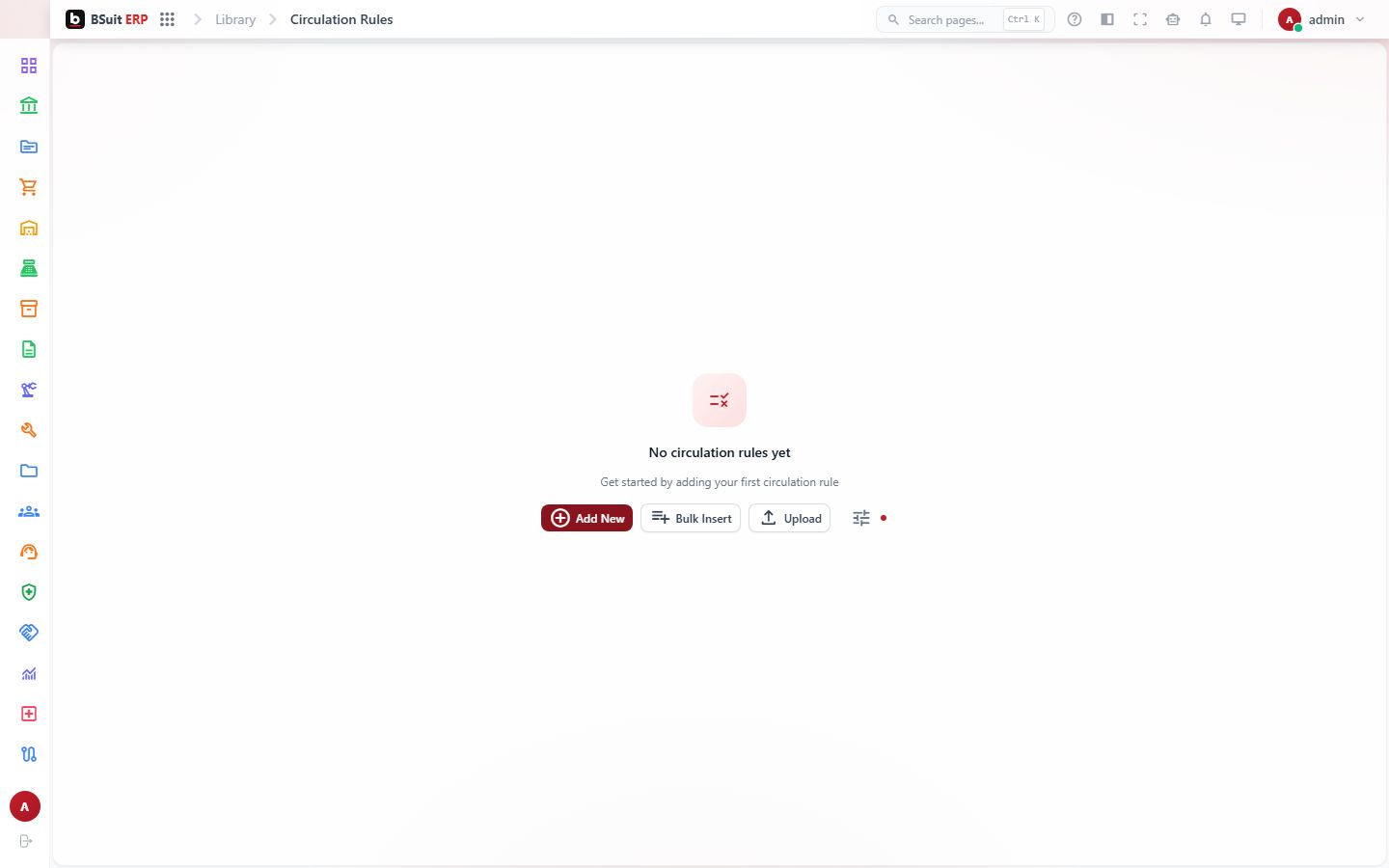 Screenshot of the Circulation Rules page