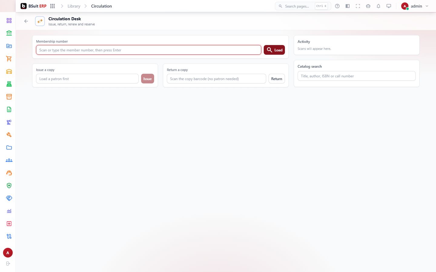 Screenshot of the Circulation Desk page