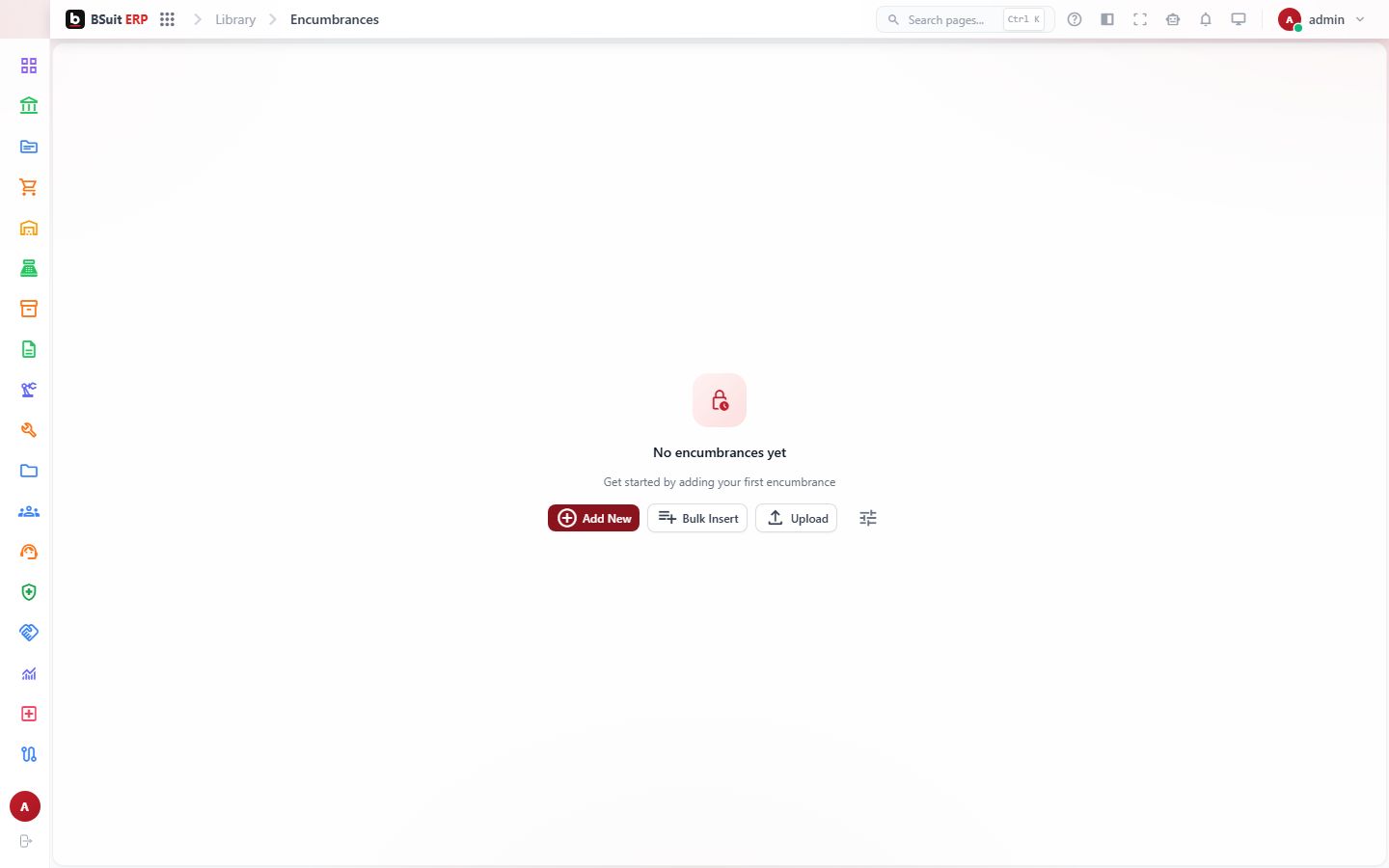 Screenshot of the Encumbrances page