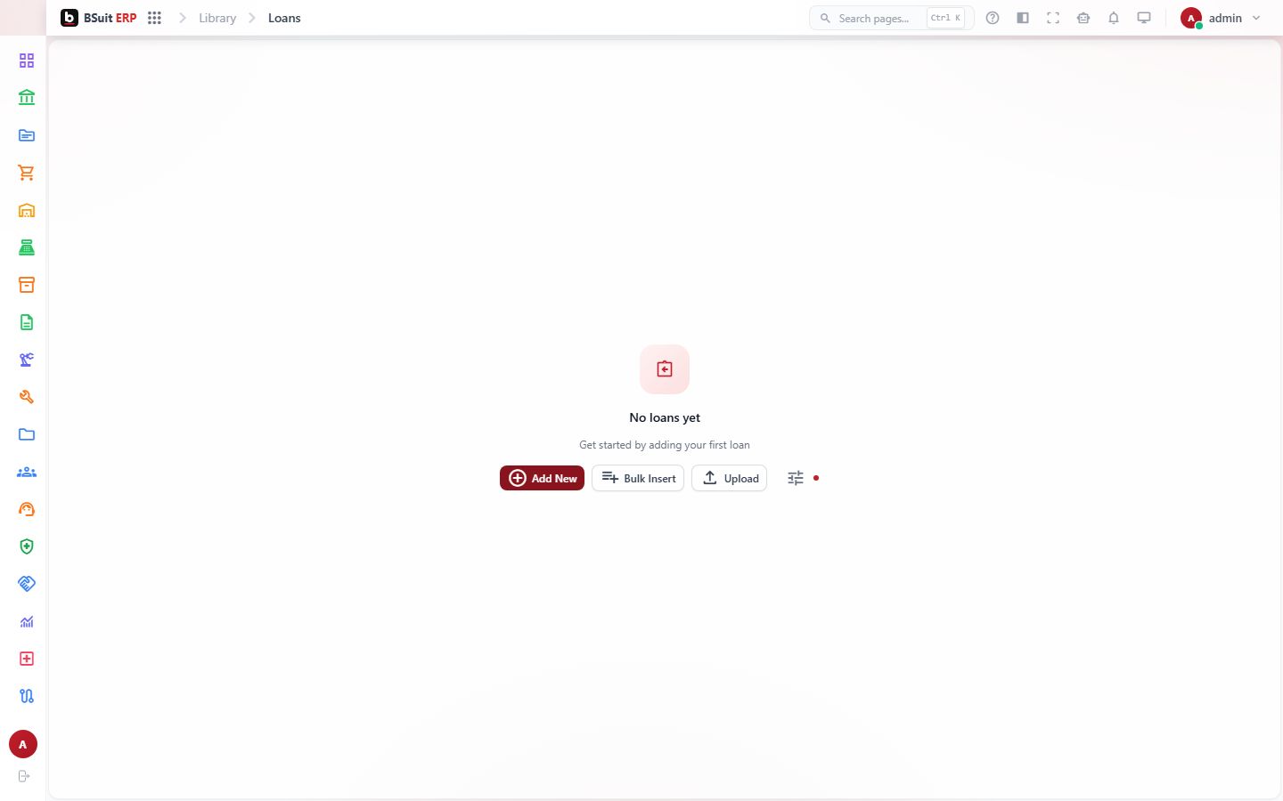 Screenshot of the Loans page