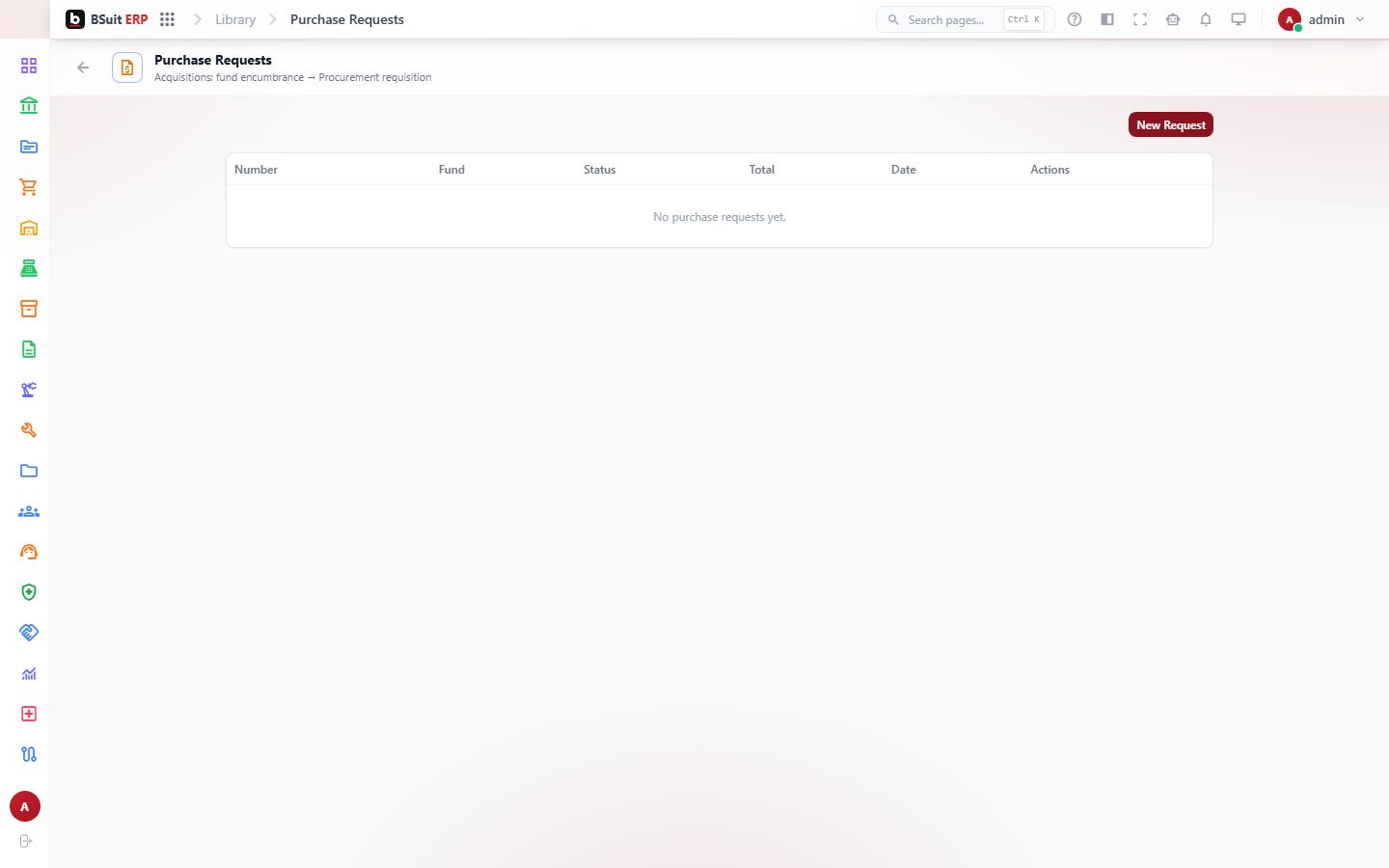 Screenshot of the Purchase Requests page