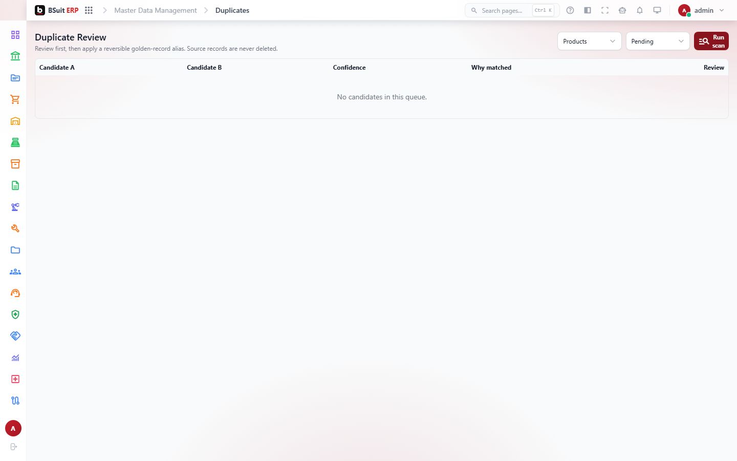 Screenshot of the Duplicate Review page