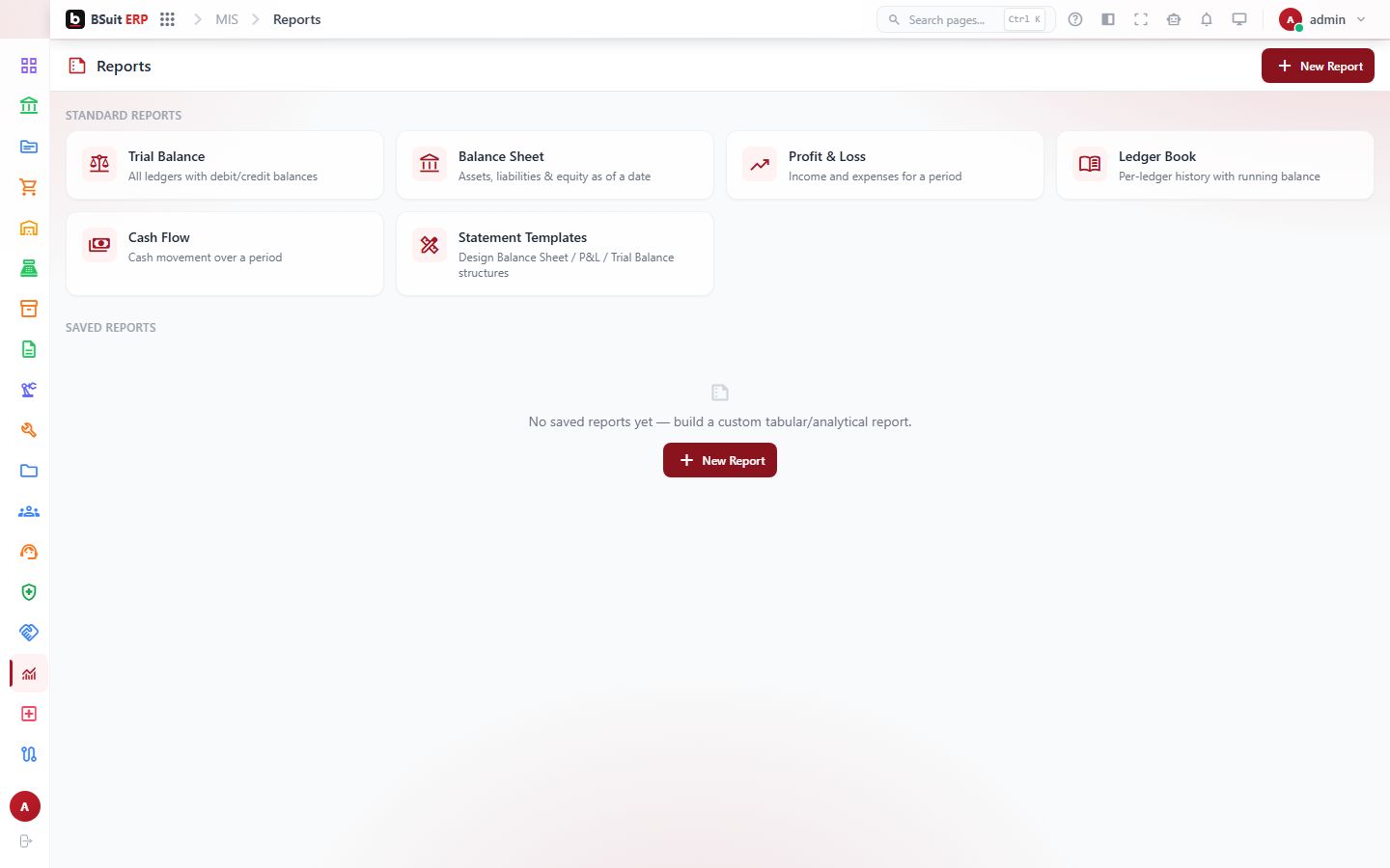 Screenshot of the Reports page