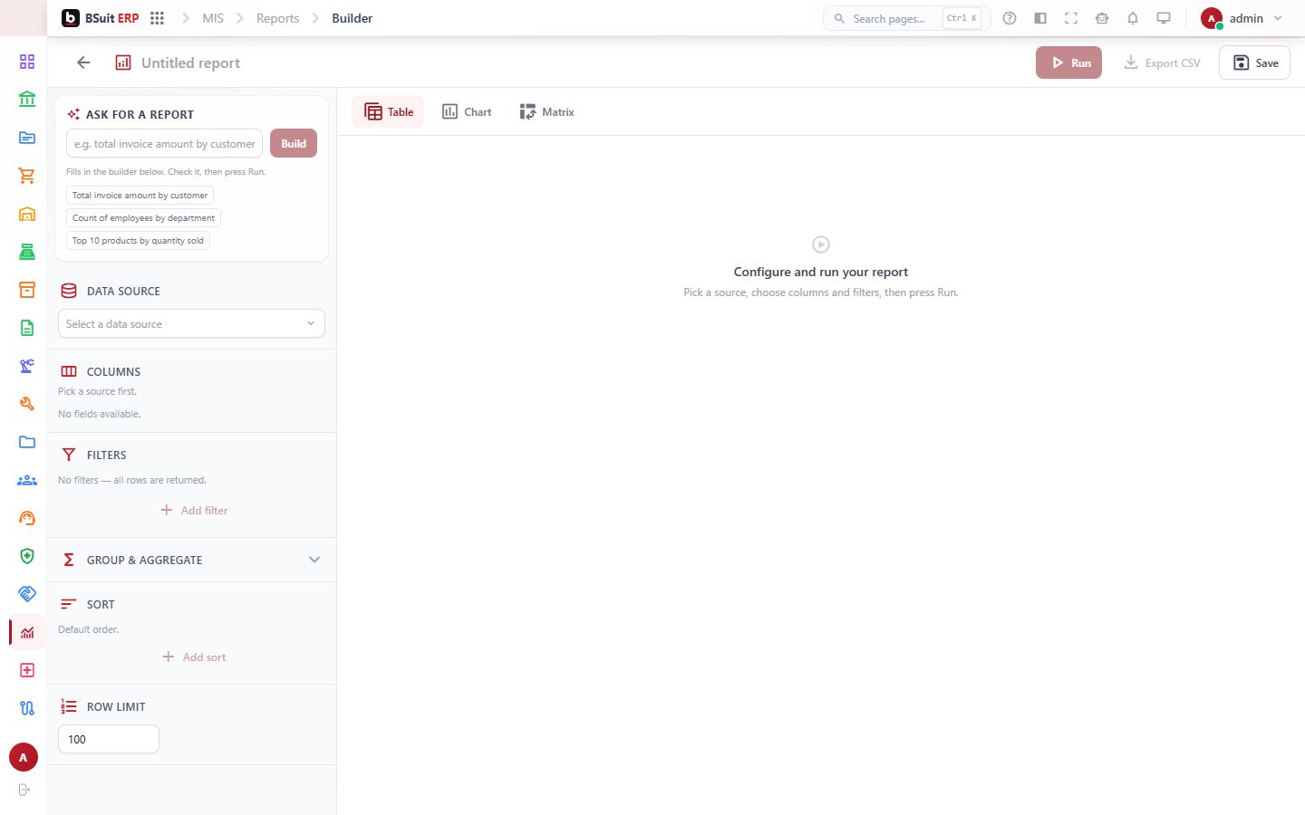 Screenshot of the Builder page