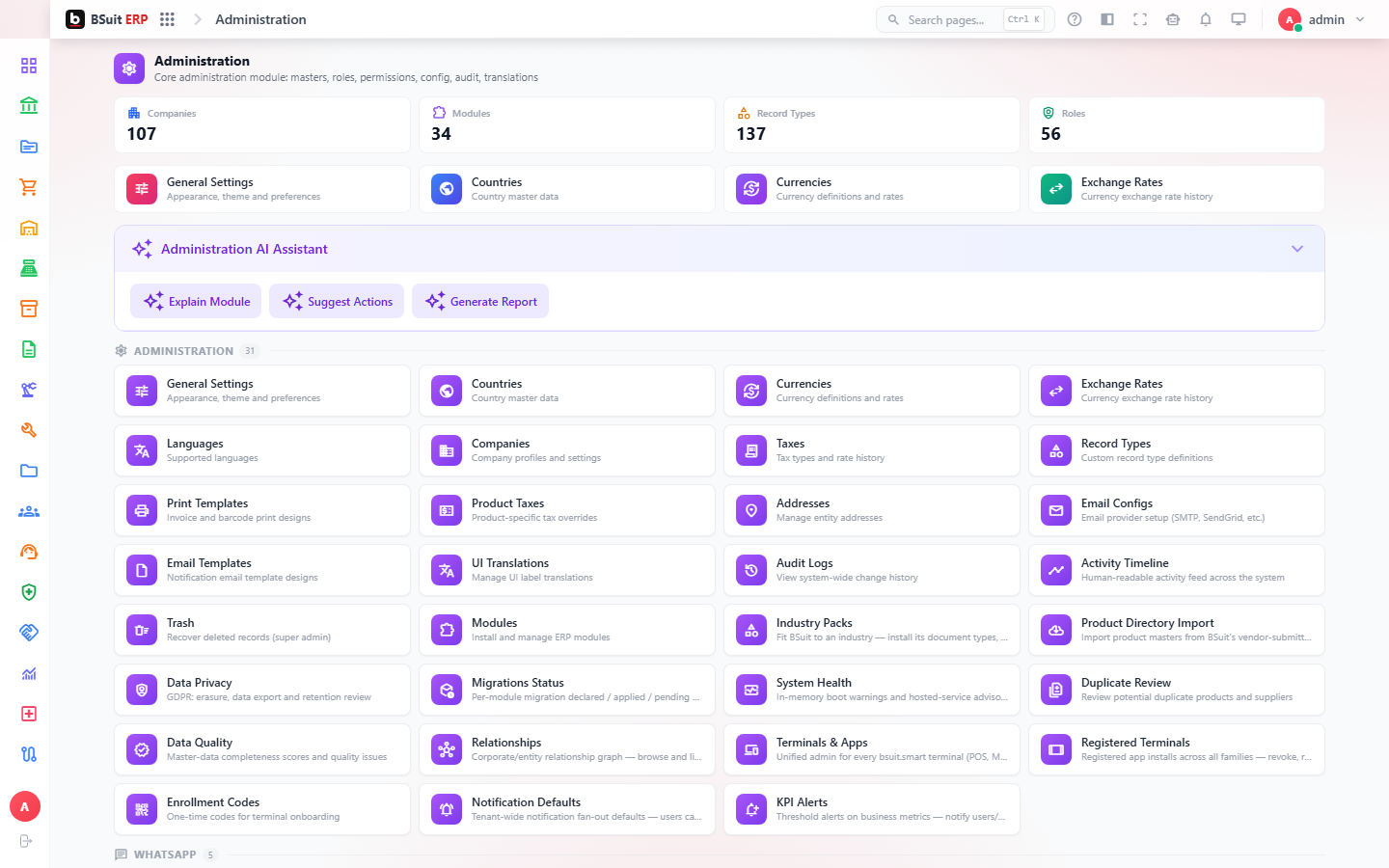 Screenshot of the Getting started with Administration page