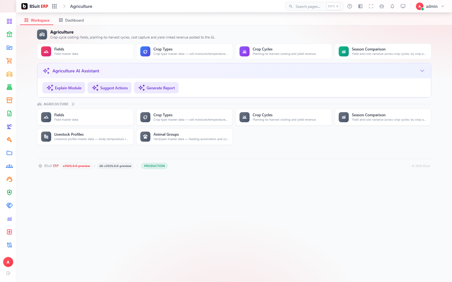 Screenshot of the Getting started with Agriculture page