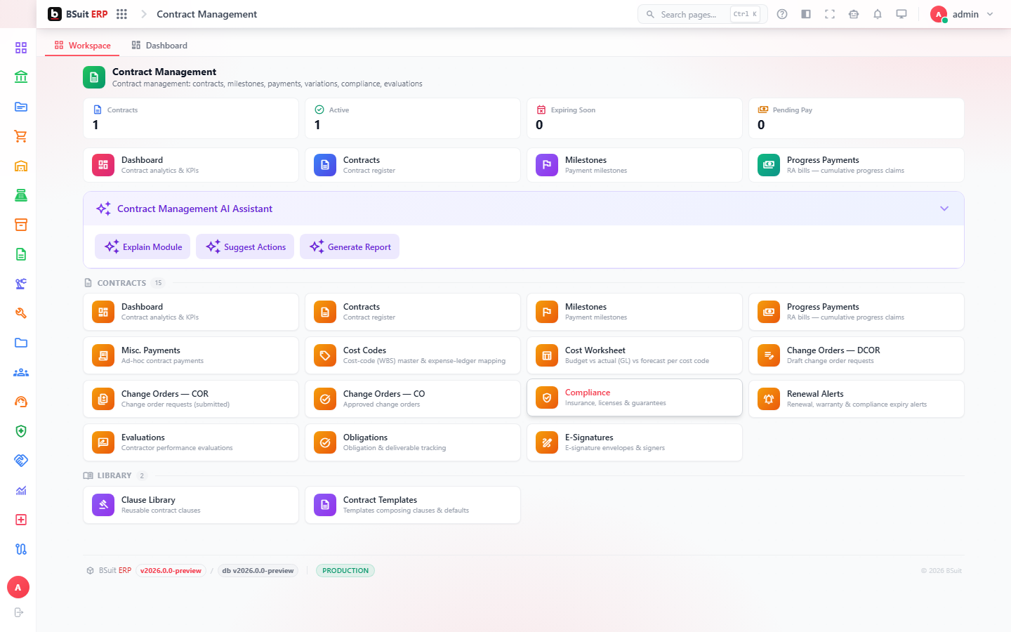 Screenshot of the Getting started with Contract Management page