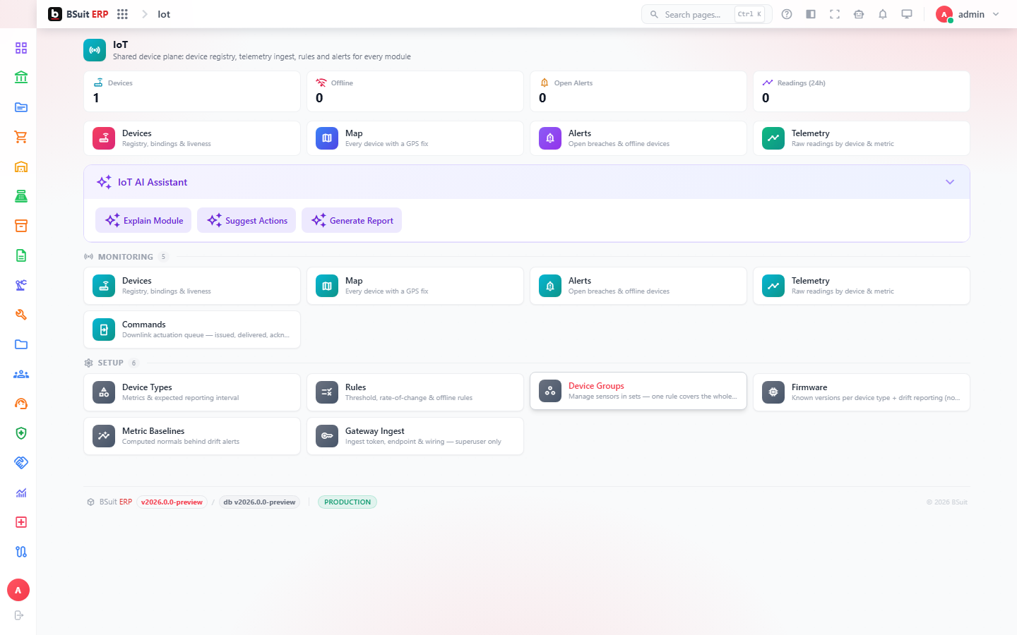 Screenshot of the Getting started with IoT page
