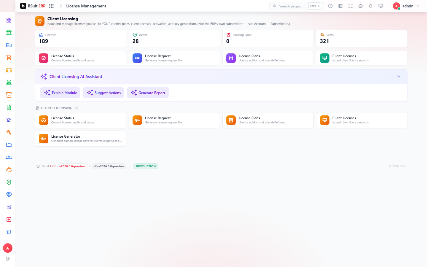 Screenshot of the Getting started with License Management page