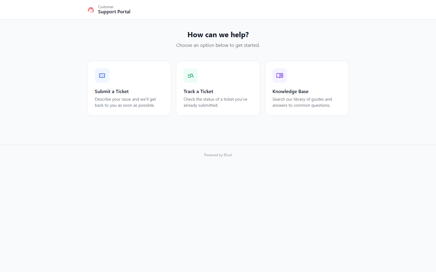 Screenshot of the Getting started with the internal Support Portal page