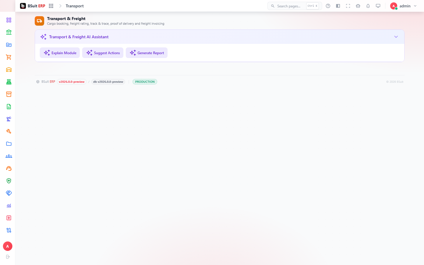 Screenshot of the Getting started with Transport page