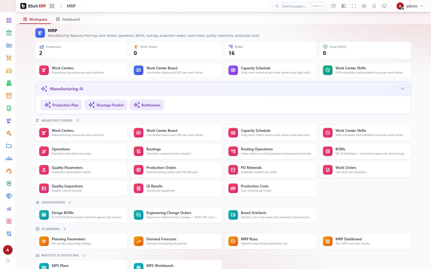 Screenshot of the Mrp page