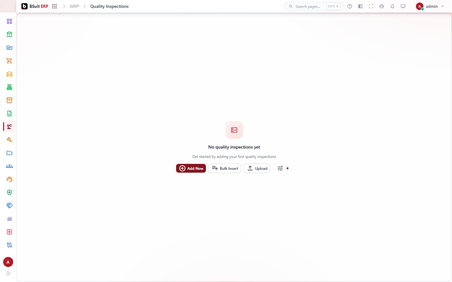 Screenshot of the Quality Inspections page