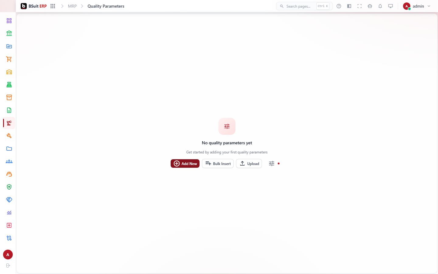 Screenshot of the Quality Parameters page