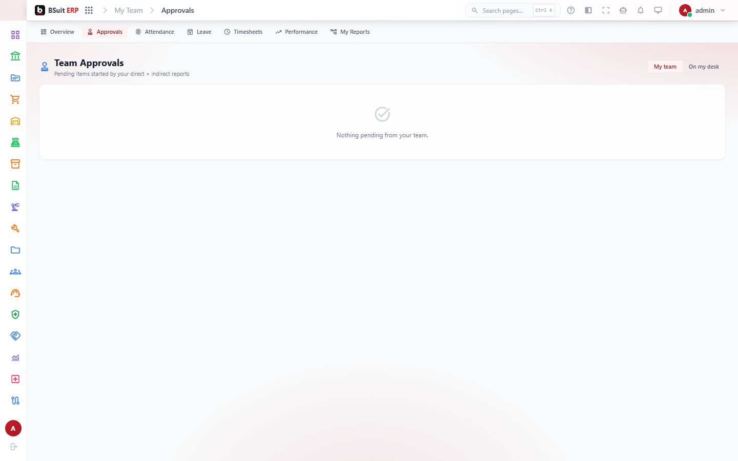 Screenshot of the Team Approvals page