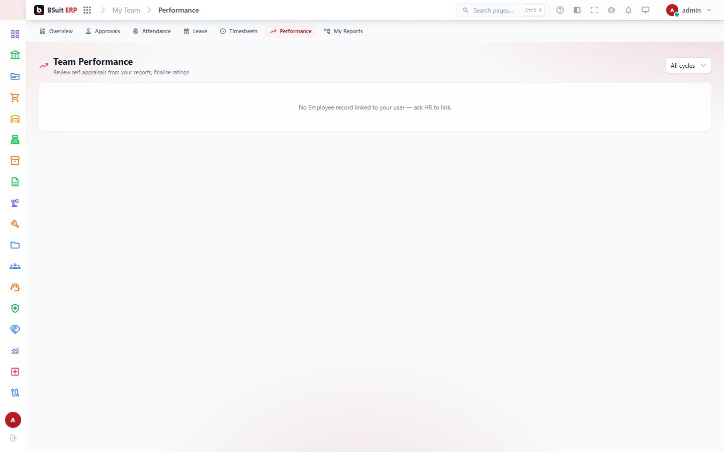 Screenshot of the Team Performance page