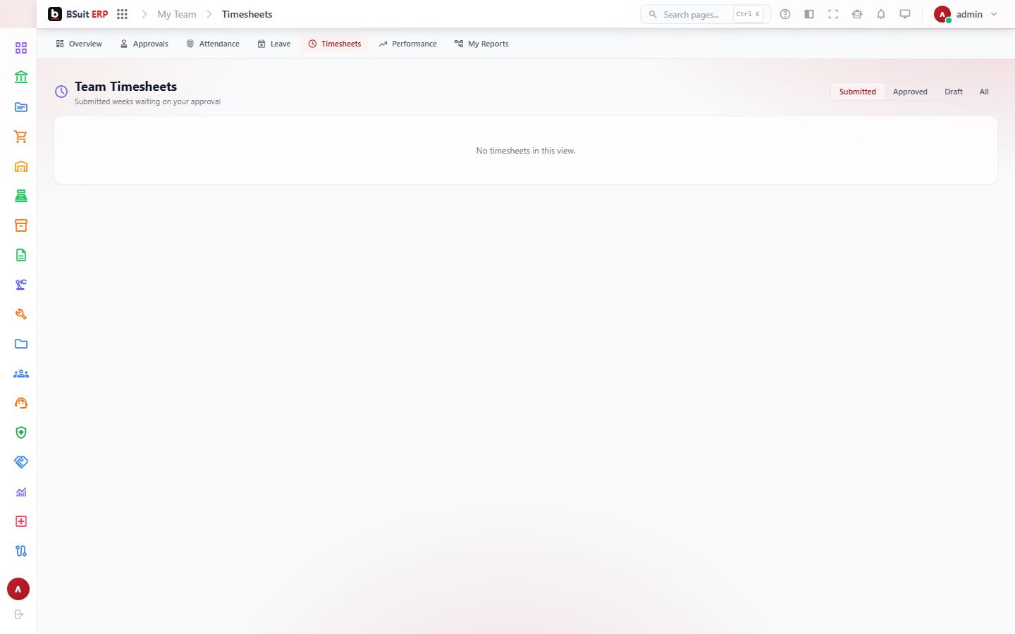 Screenshot of the Team Timesheets page