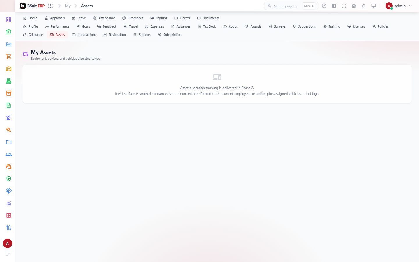 Screenshot of the My Assets page
