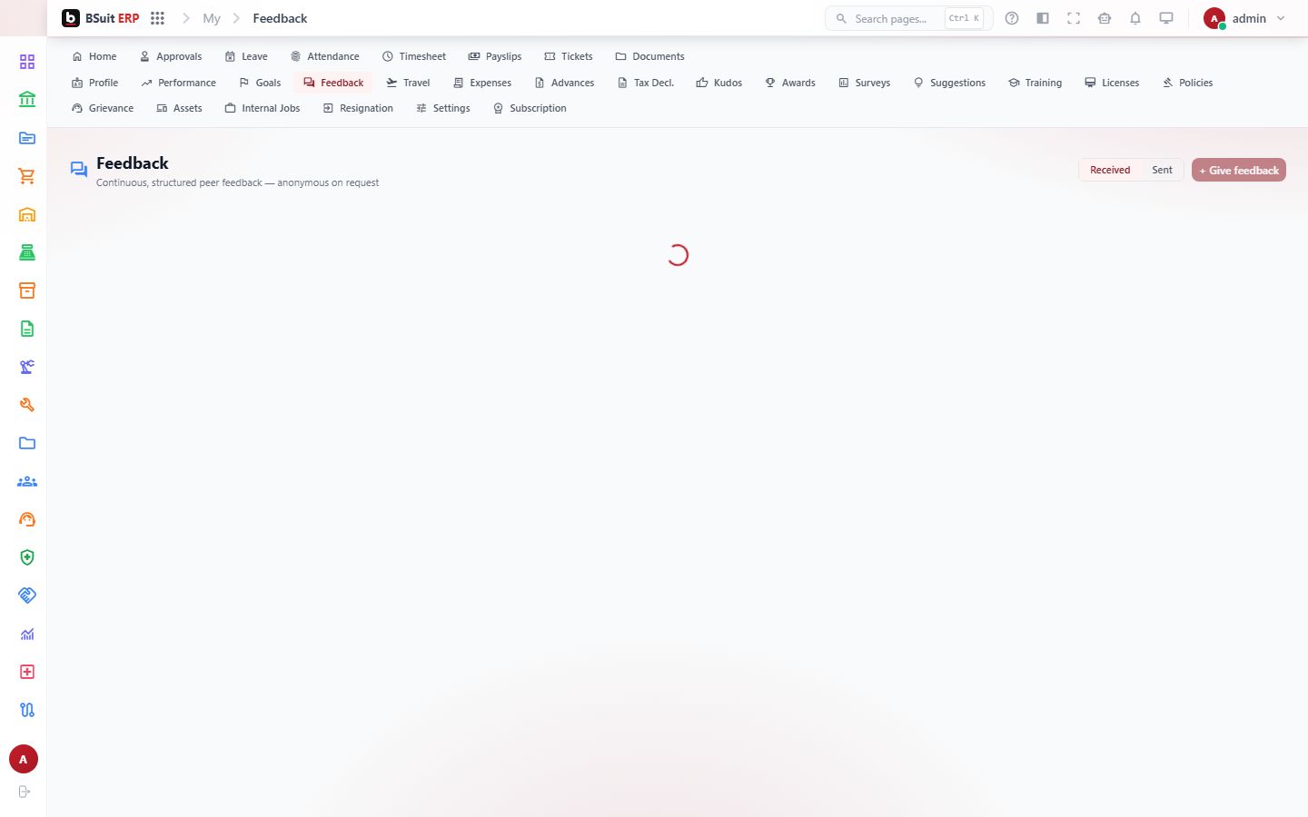 Screenshot of the Feedback page