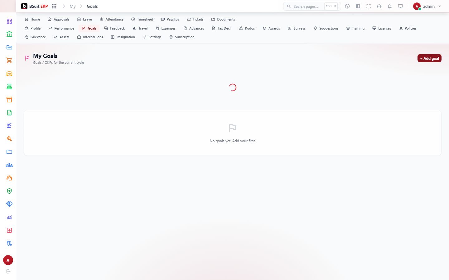 Screenshot of the My Goals page