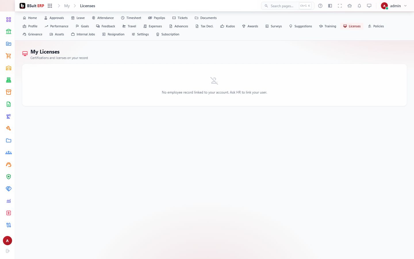 Screenshot of the My Licenses page