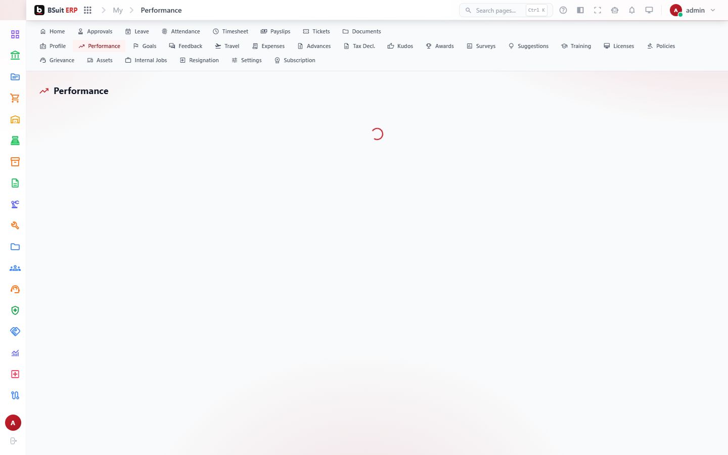 Screenshot of the Performance page
