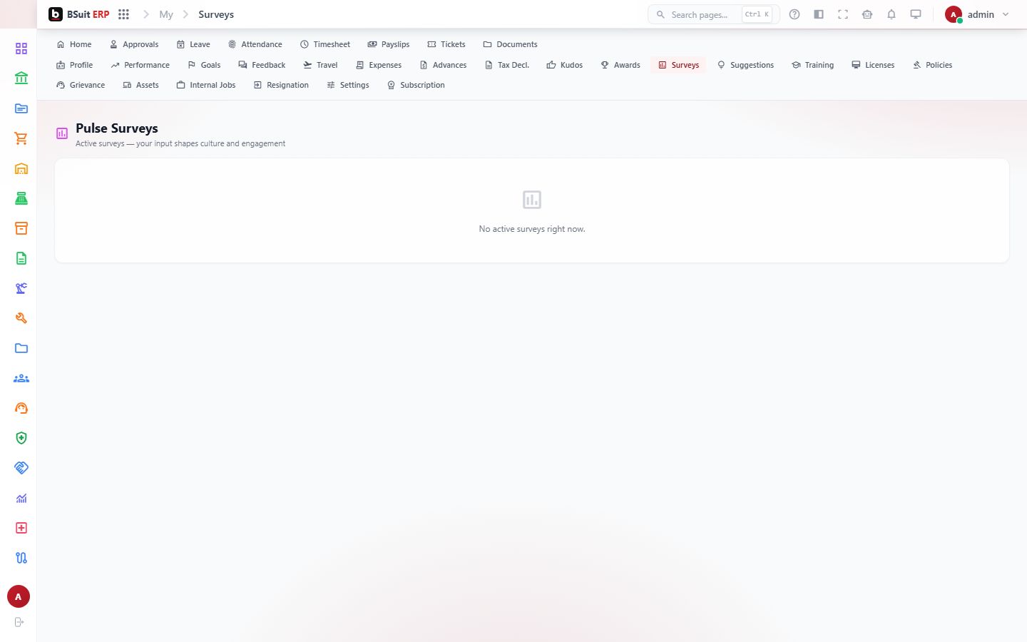 Screenshot of the Pulse Surveys page