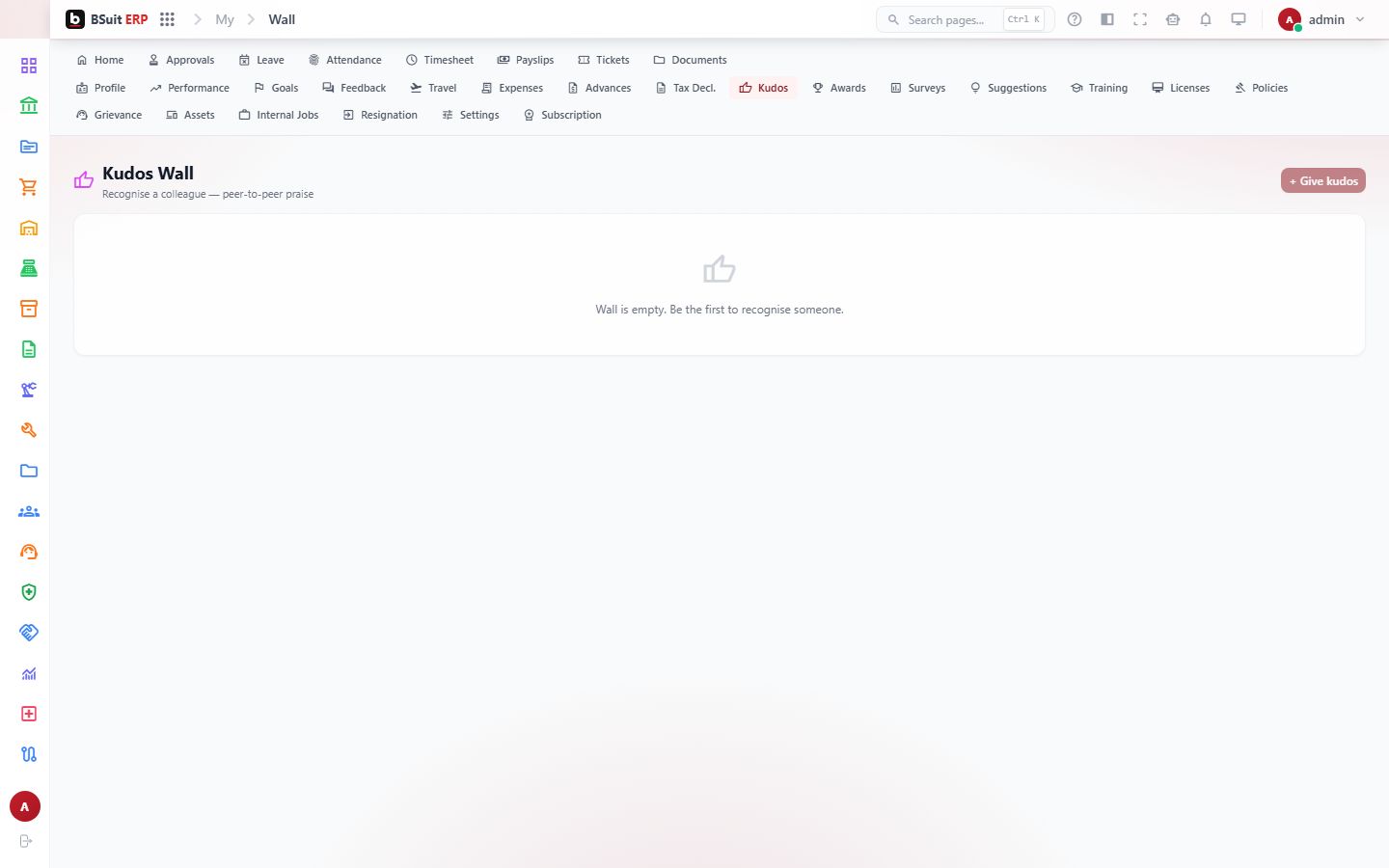 Screenshot of the Kudos Wall page