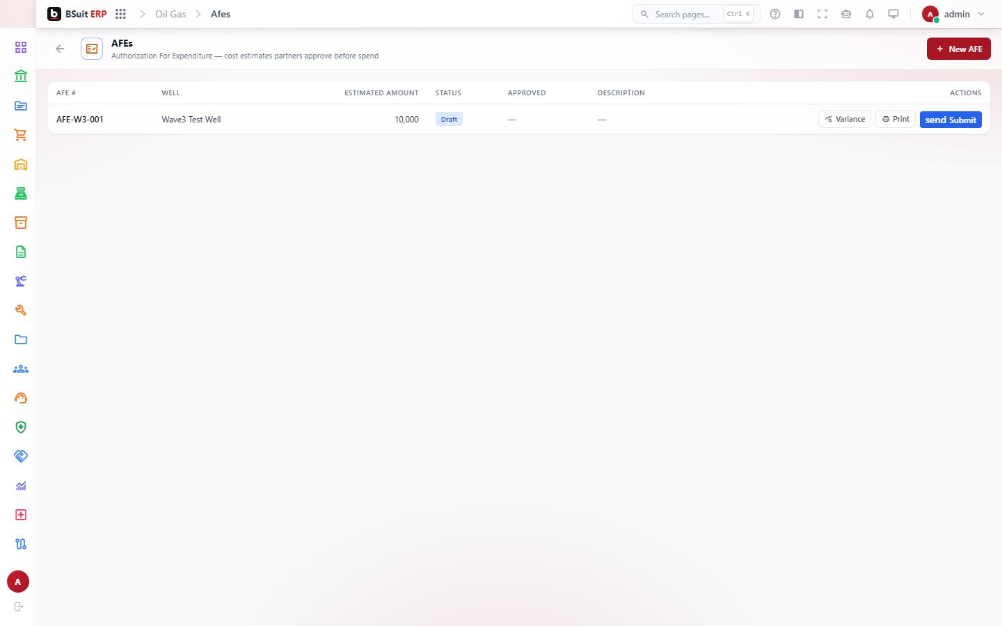 Screenshot of the AFEs page