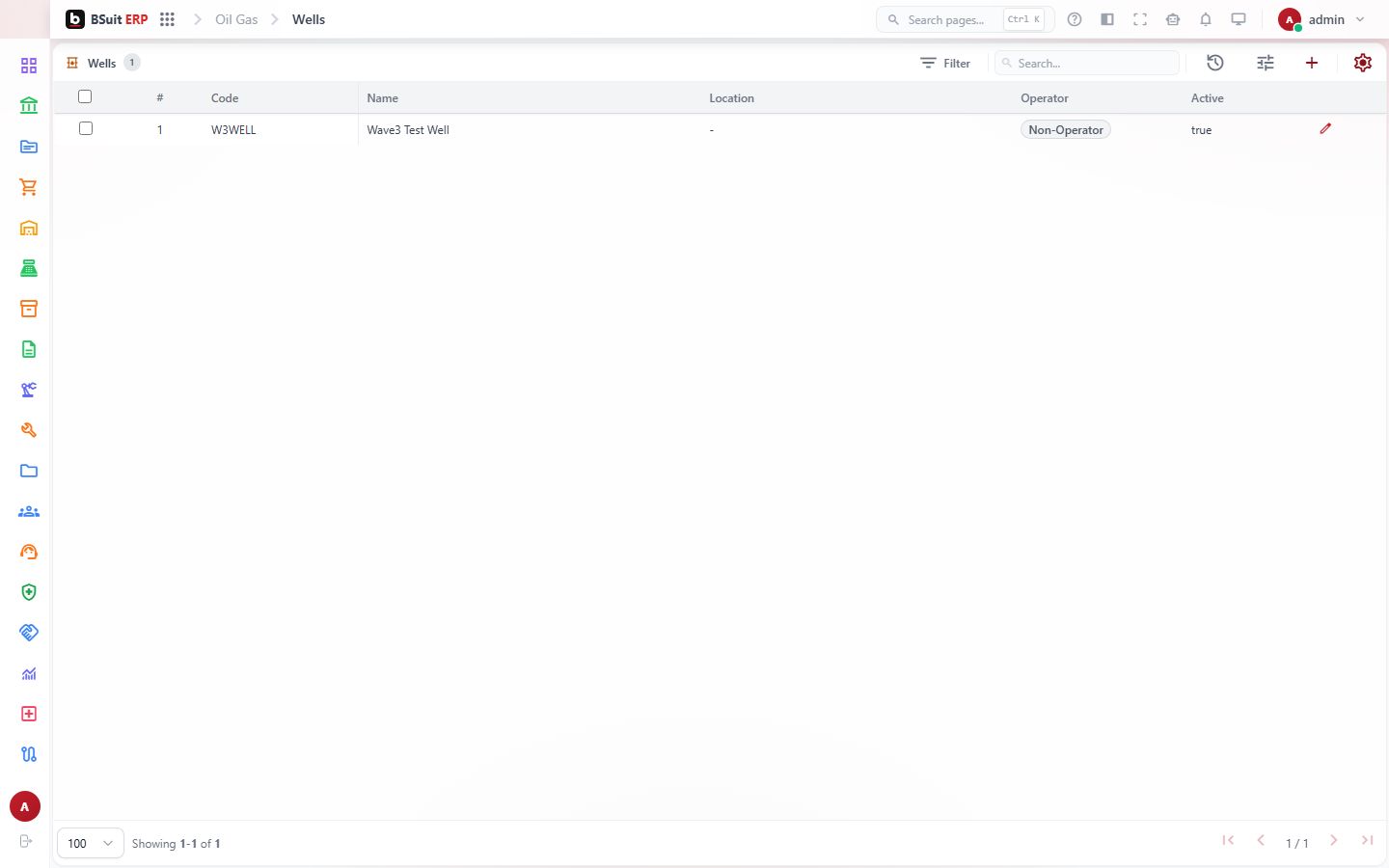 Screenshot of the Wells page