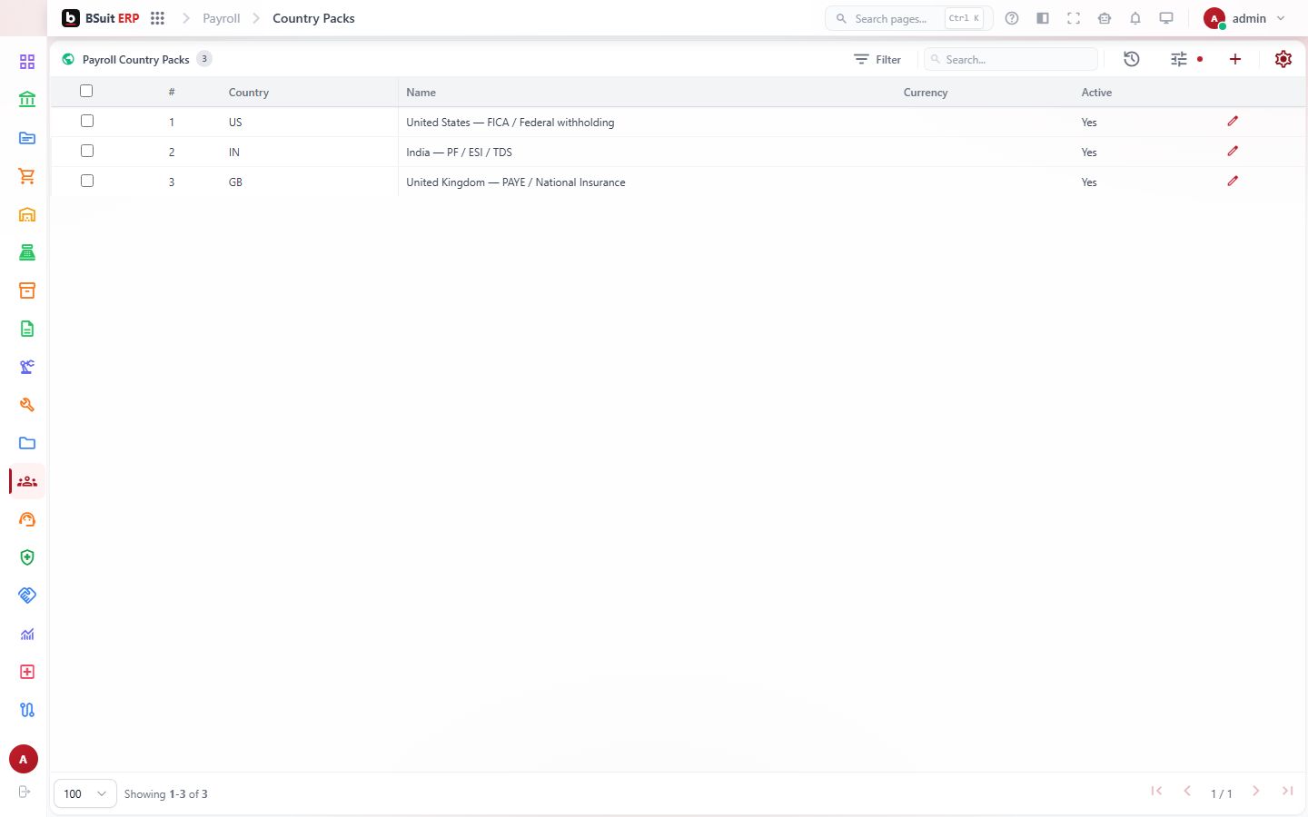 Screenshot of the Country Packs page