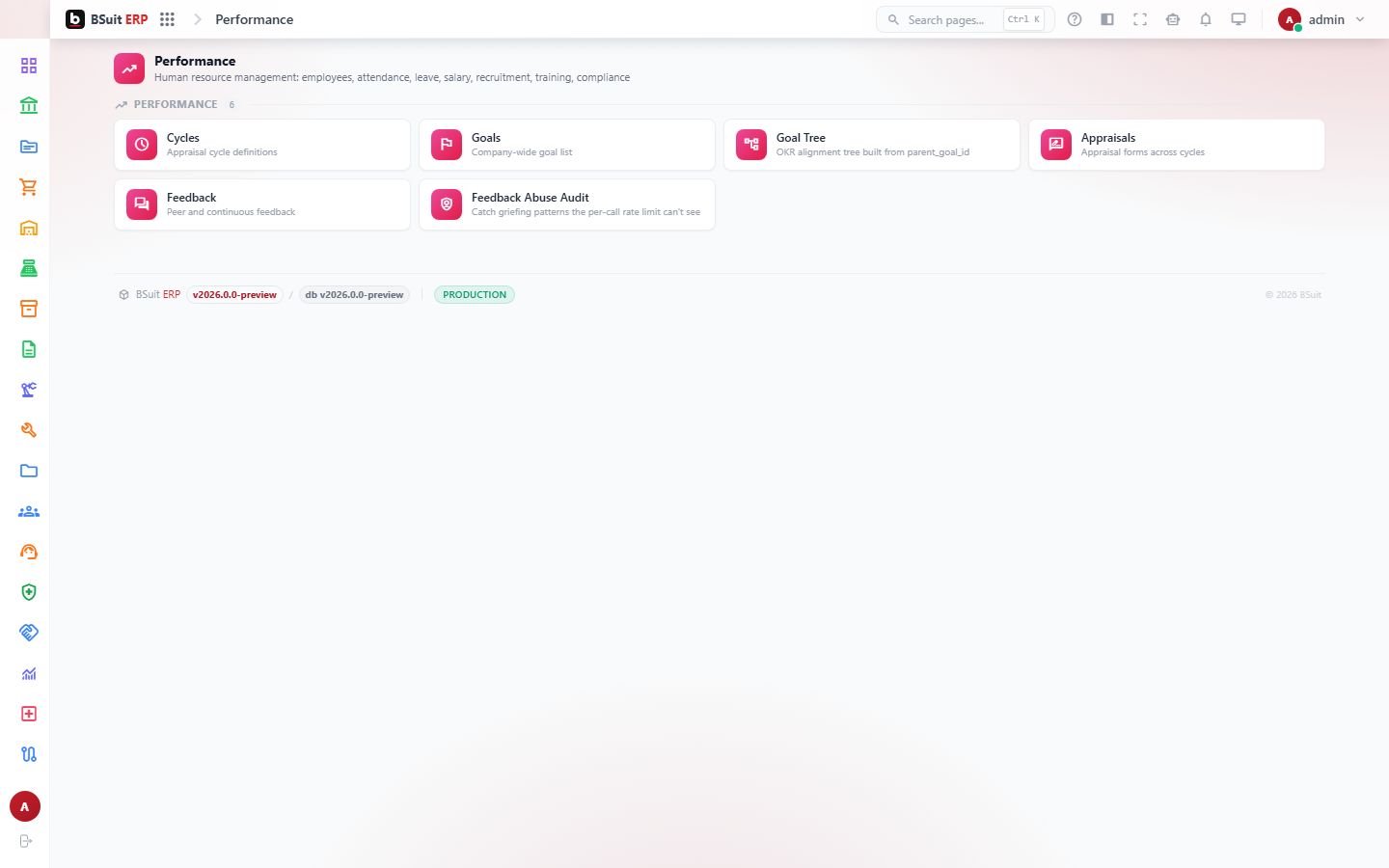 Screenshot of the Performance page