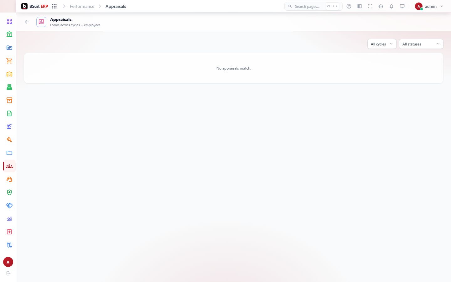 Screenshot of the Appraisals page