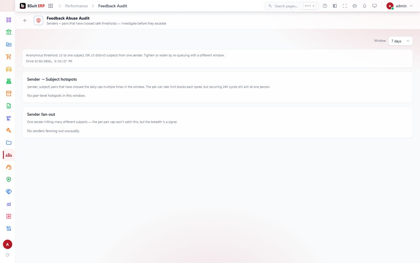 Screenshot of the Feedback Abuse Audit page