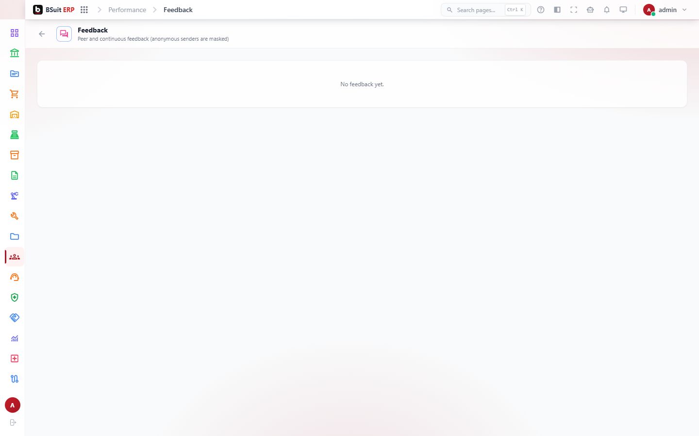 Screenshot of the Feedback page