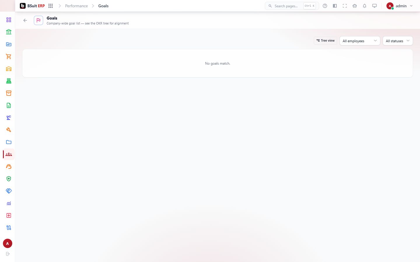 Screenshot of the Goals page