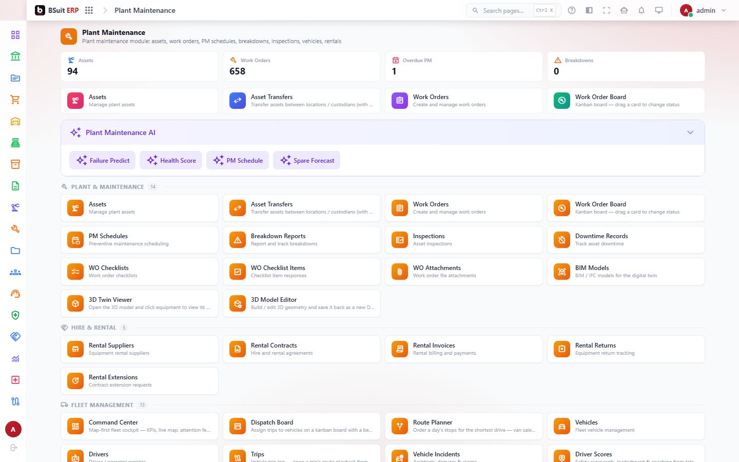 Screenshot of the Plant Maintenance page