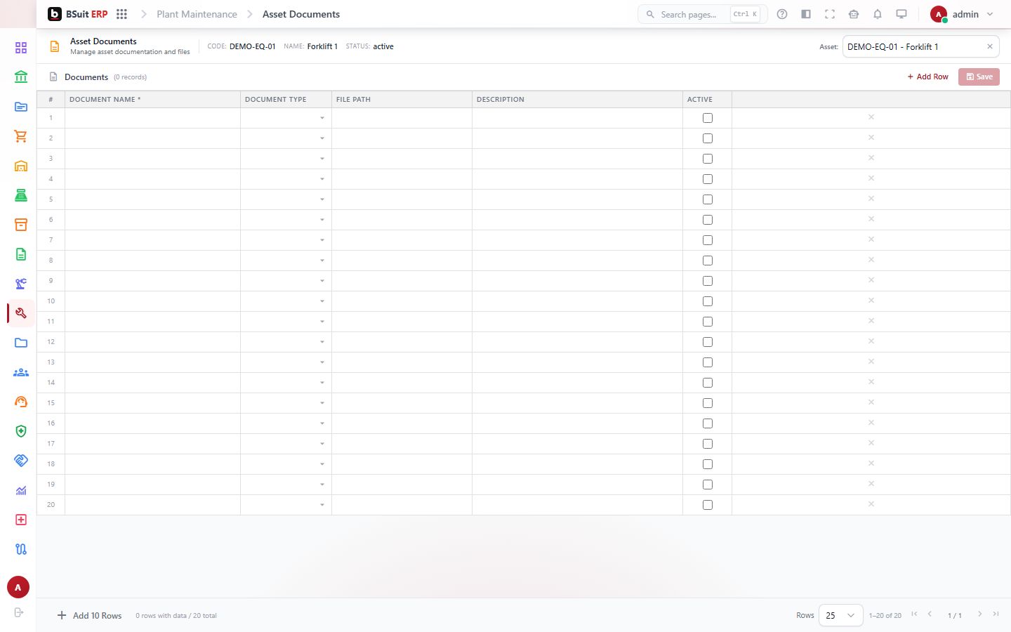 Screenshot of the Asset Documents page