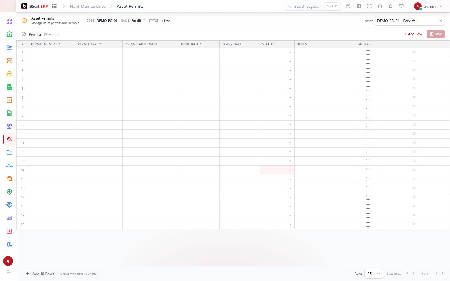Screenshot of the Asset Permits page