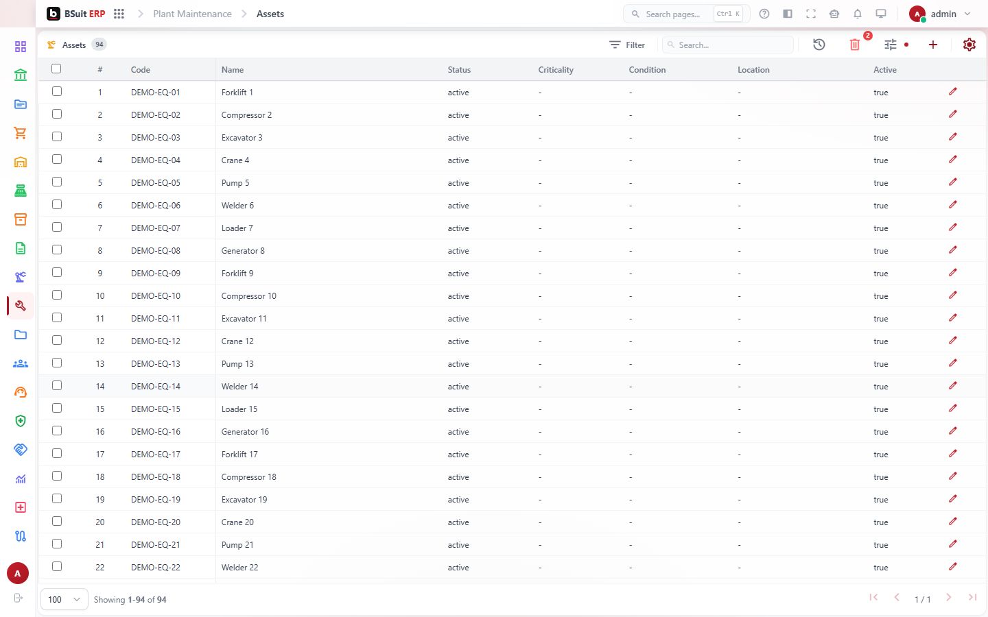 Screenshot of the Assets page