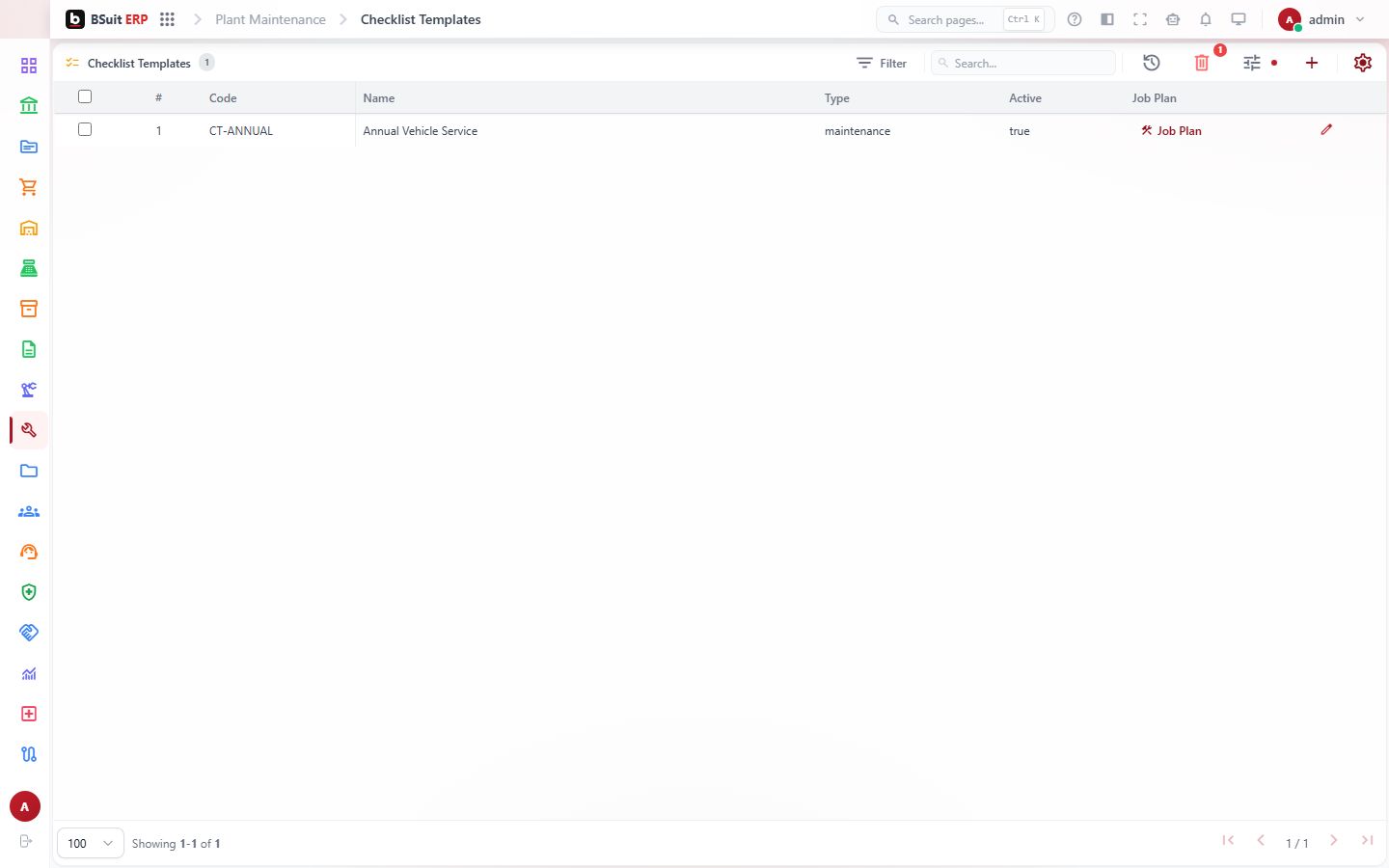 Screenshot of the Checklist Templates page