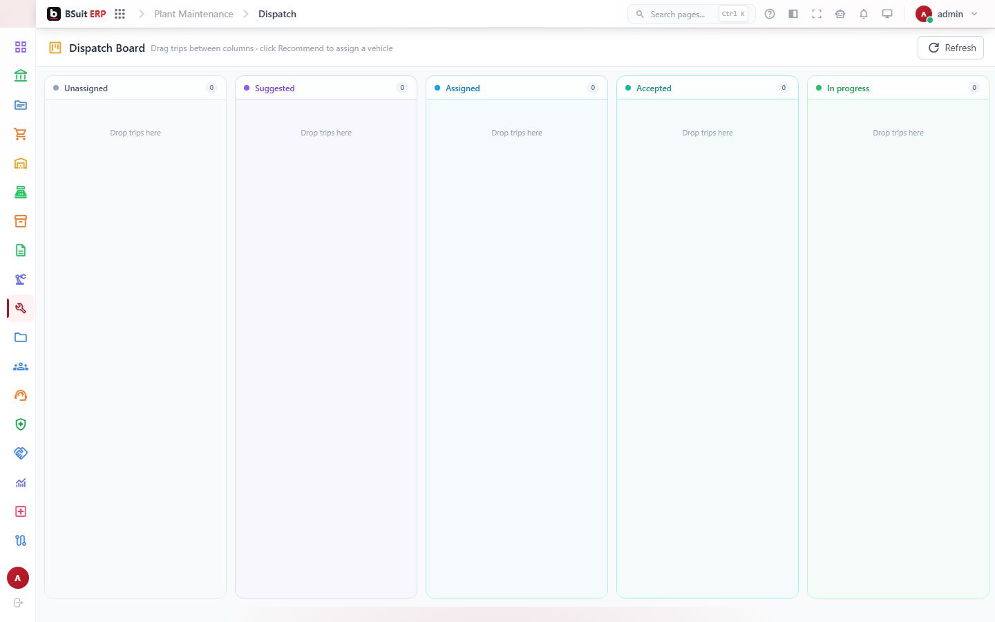 Screenshot of the Dispatch Board page