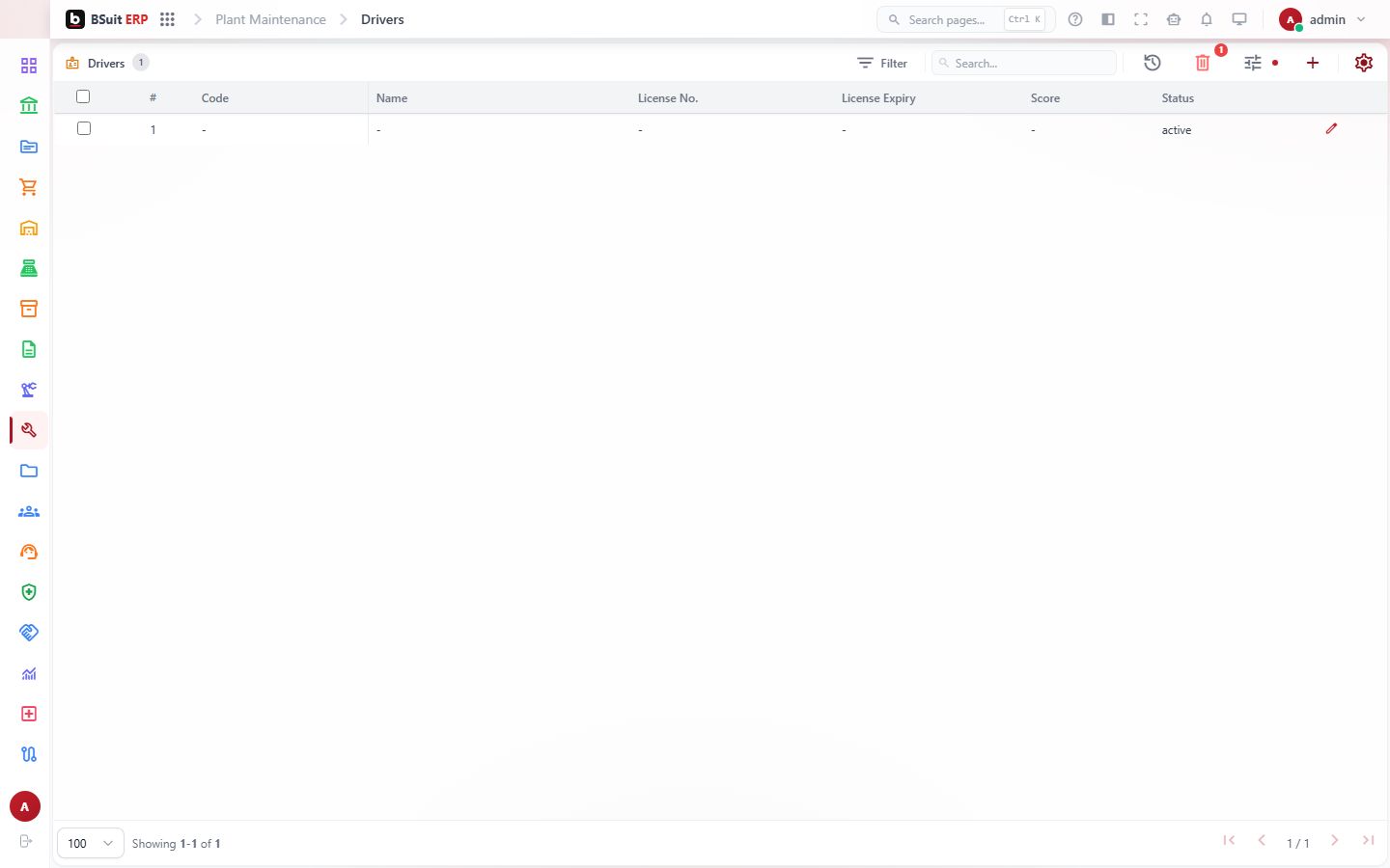 Screenshot of the Drivers page
