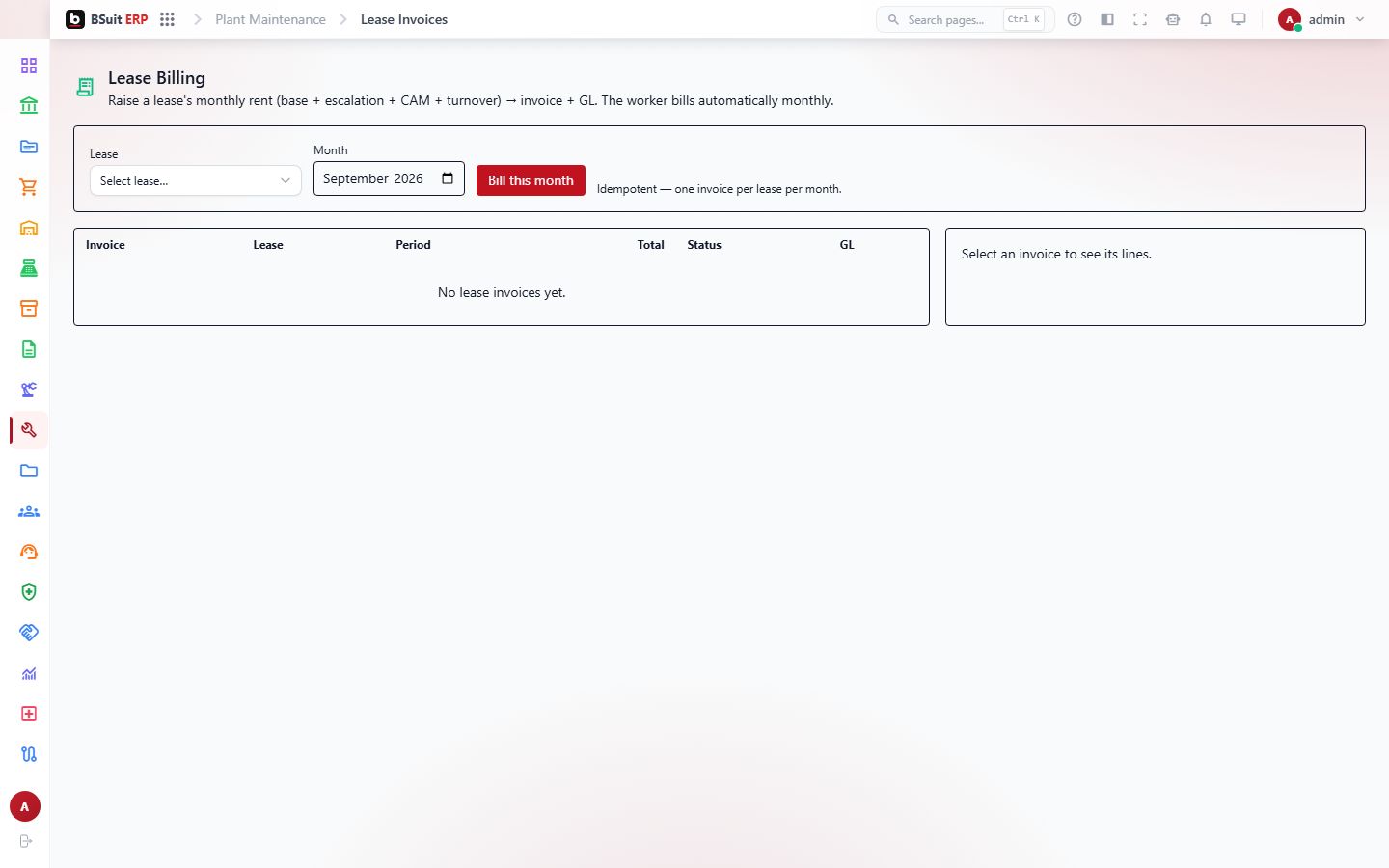 Screenshot of the Lease Billing page